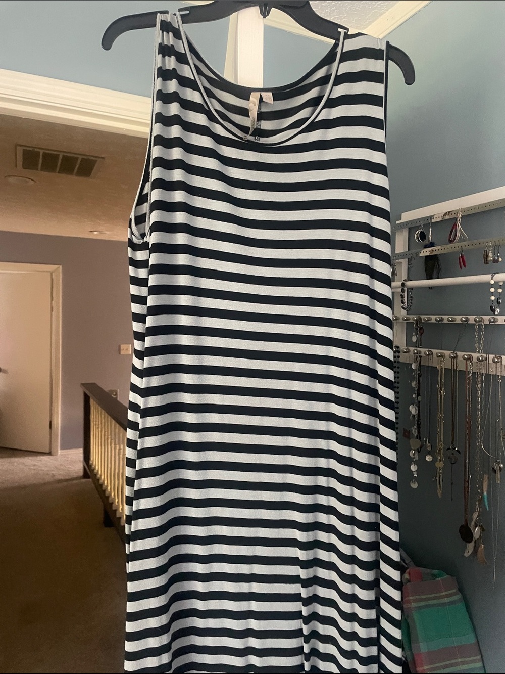Comfy USA Black & White Striped Sleeveless Maxi Dress